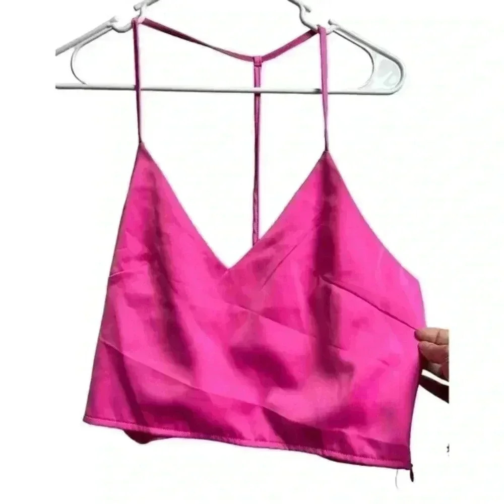 Nasty Gal Collection Cropped Spaghetti Strap Blouse Bright Pink Size 10